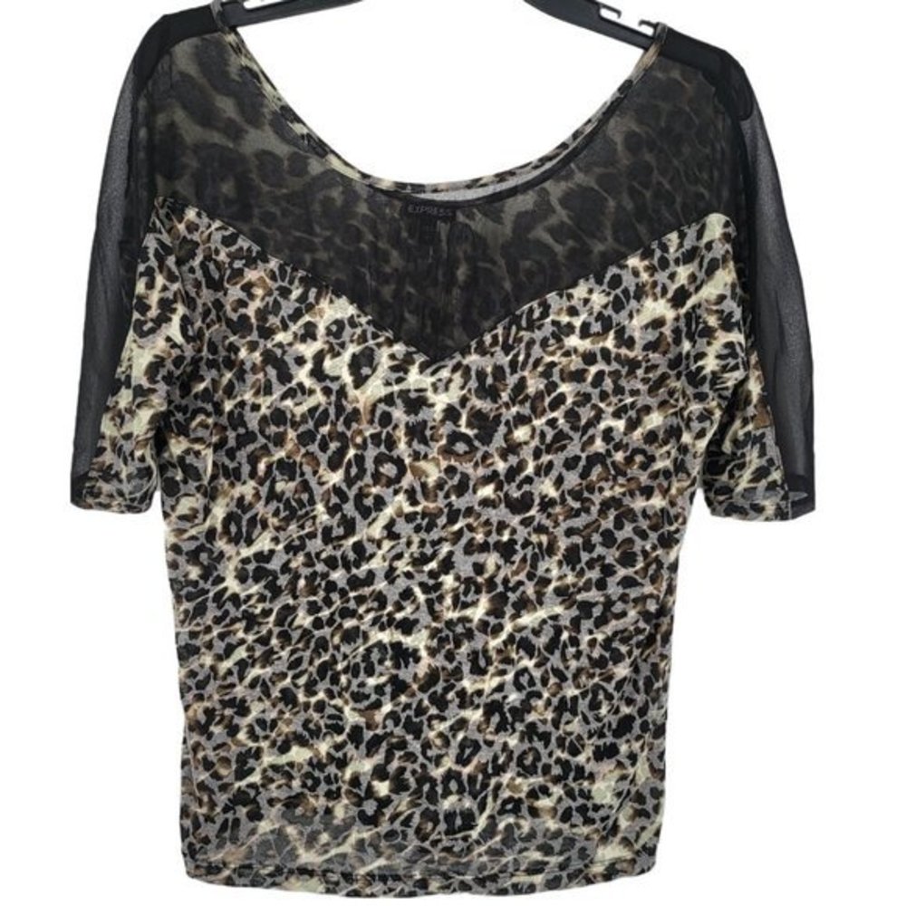 Express Womens Sheer Blouse Animal Print Black Brown Size‎ Small